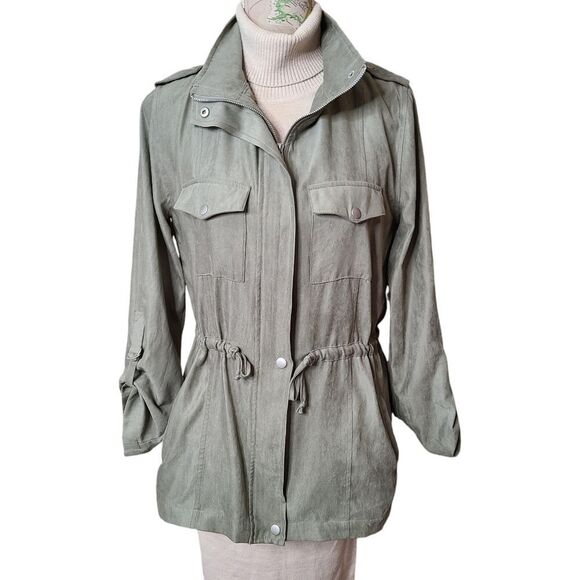 STACCATO Size Small Olive Green Funnel Neck Lightweight Utility Jacket Gorpcore - Picture 11 of 11